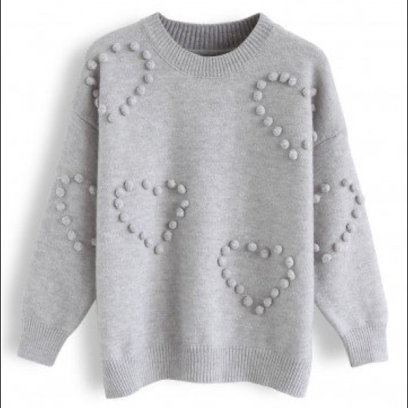Pom Pom Embellished Knit Sweater in Grey - Picture 1 of 5